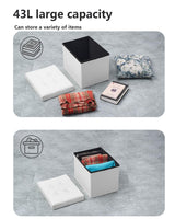 Bsketa Folding Storage Ottoman, Foot Stool with Thicker Foam Padded Seat Small Leather Storage Ottoman Bench Foot Rest for Living Room Foldable Coffee Table 17x13x13in,White Bsketa