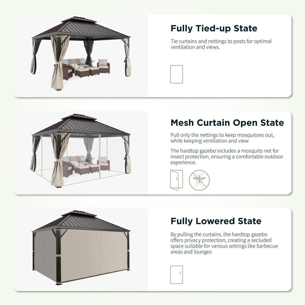 GREEN PARTY 12 X 14ft Hardtop Gazebo with Nettings and Curtains, Heavy Duty Double Roof Galvanized Steel, Outdoor Aluminum Gazebos Pergolas for Patios, Backyard, Deck, Garden, Lawns GREEN PARTY