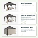 GREEN PARTY 12 X 14ft Hardtop Gazebo with Nettings and Curtains, Heavy Duty Double Roof Galvanized Steel, Outdoor Aluminum Gazebos Pergolas for Patios, Backyard, Deck, Garden, Lawns GREEN PARTY