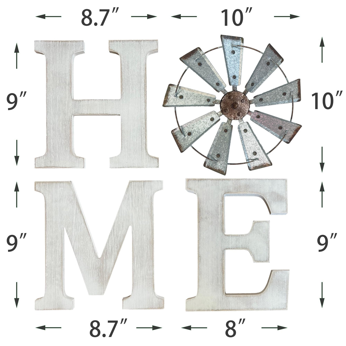 Farmhouse Wall Decor – Home Letters Sign with Rustic Metal Windmill & White Wood – Country Wall Hanging for Living Room or Kitchen Back Trail Decor