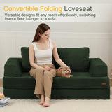 COMAX Convertible Sofa Bed, Folding Floor Couch Corduroy Fold Out Couch Bed Futon Sleeper Mattress with Pillows, Boneless Sofa Comfy Lounge Loveseat for Living Room Bedroom, Green COMAX