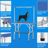 GarveeHome 36" Dog Grooming Table,Portable Trimming Table Drying Table,Foldable Home Pet Bathing Station with Adjustable Height Arm,Nooses, Mesh Tray Blue GarveeHome