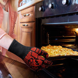 FITFIV BBQ Gloves, Extreme Heat Resistant Barbecue Gloves, Oven Mitts Silicone Non-Slip Oven Gloves, Kitchen Gloves for Cooking, Grilling, and Baking (Red) FITFIV