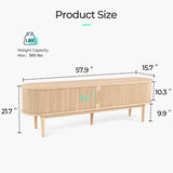 LINSY HOME TV Stand for 65" TV, Mid-Century Modern 58" Entertainment Center with Sliding Tambour Door and Storage Cabinet, Cruved TV Media Console Table for Living Room, Bedroom, Oak LINSY HOME