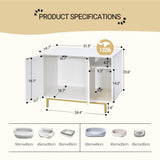 Hzuaneri Cat Litter Box Enclosure, Hidden Litter Box Furniture, Wooden Pet House Side End Table, Storage Cabinet Bench for Living Room, Bedroom, 31.5 x 19.7 x 23.9 inches, White and Gold 01503GCLB Hzuaneri