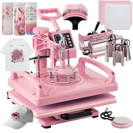 Leomru 8 in 1 Heat Press Machine 12x15 Inch, Heat Press Machine for T Shirts Hat Cap Mug Plate 360° Swing Away, Sublimation Heat Press Heat Transfer Machine W/ 30OZ Tumbler Press Pink Leomru