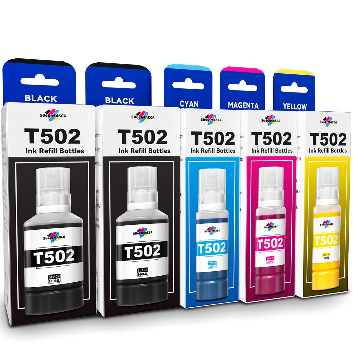 Compatible for Epson 502 Ink Refill Bottles for Ecotank ET-3760 ET-2850 ET-3850 ET-2760 ET-15000 ET-4760 ET-4850 ET-2750 ET-3750 ET-3830 Printers, Compatible for Epson 502 Ink (BK Pigment, C M Y Dye) SUBLIMAKER
