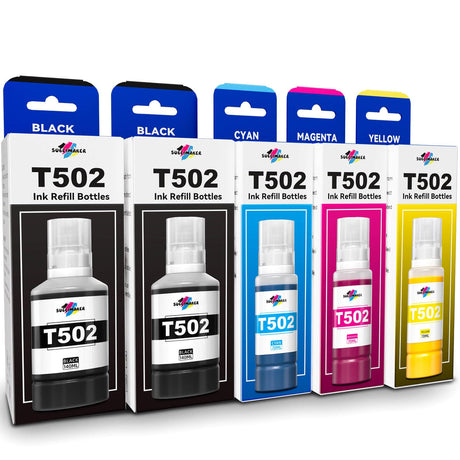 Compatible for Epson 502 Ink Refill Bottles for Ecotank ET-3760 ET-2850 ET-3850 ET-2760 ET-15000 ET-4760 ET-4850 ET-2750 ET-3750 ET-3830 Printers, Compatible for Epson 502 Ink (BK Pigment, C M Y Dye) SUBLIMAKER