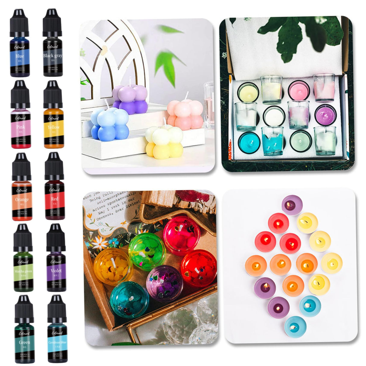 10 Colors Candle Dye, 10ml/Bottle Candle Colour Dye, Liquid Oil-Based Vivid Candle Wax Dye, Highly Concentrate Candle Making Supplies, Candle Dye for Soy Wax CUCUFA