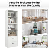 Tangkula 4 Shelf Bookcase with 2 Drawers, 74 Inch 4 Tiers Tall Open Bookshelf with 2 Slide-Out Drawers, Anti-toppling Device, Freestanding Wood Storage Shelf for Home Office (White, 74" H) Tangkula