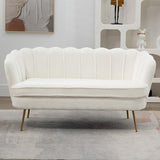 Anwick 59" Small Modern Chenille Loveseat Sofa, 2-Seater Sofa with Gold Metal Legs, Small Couch with Flower Shaped Back for Living Room Bedroom Office (Ivory) Anwick