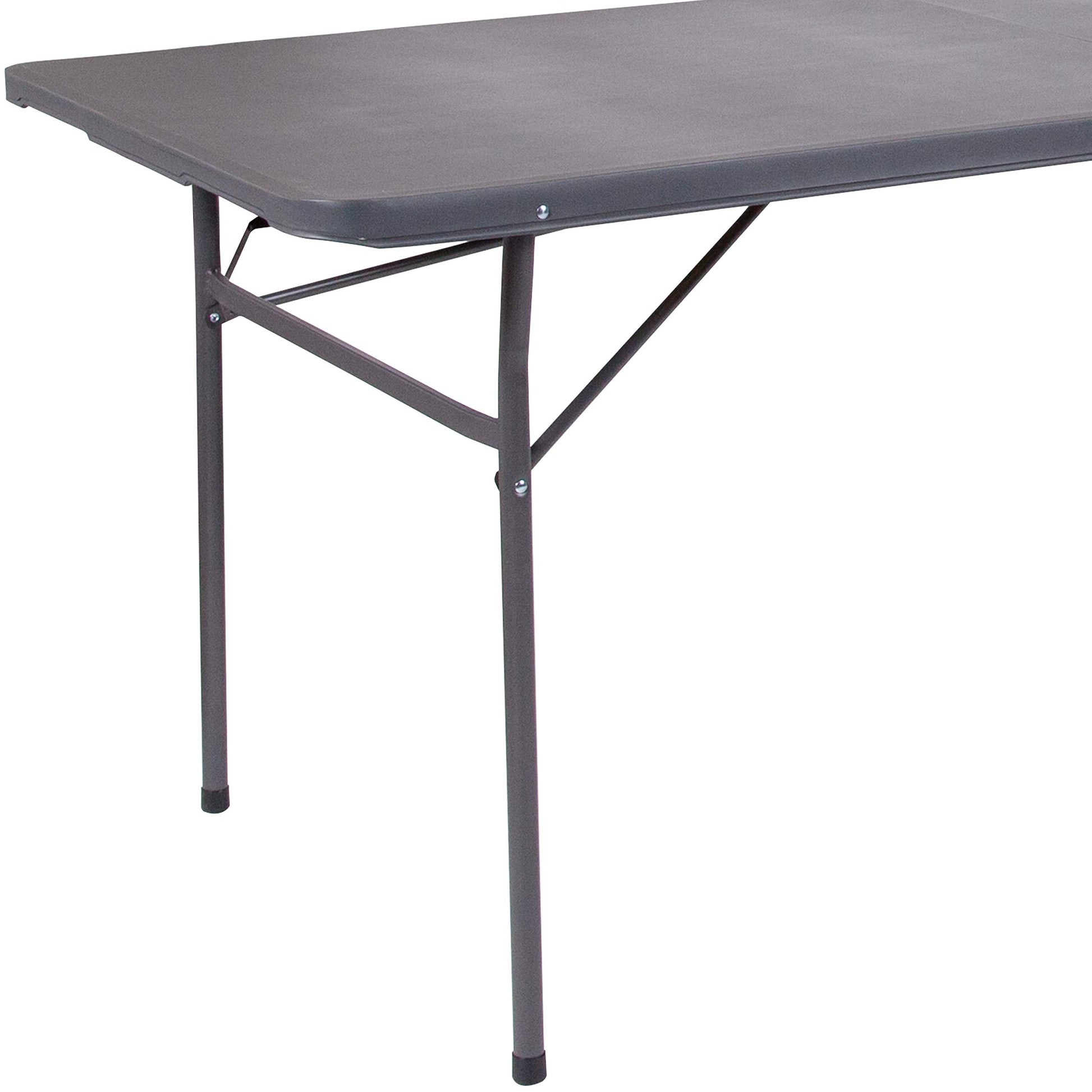 Flash Furniture 6' Rectangular Plastic Folding Event Table with Carrying Handle, Bi-Fold Portable Banquet Table for Indoor/Outdoor Events, Dark Gray - WoodArtSupply