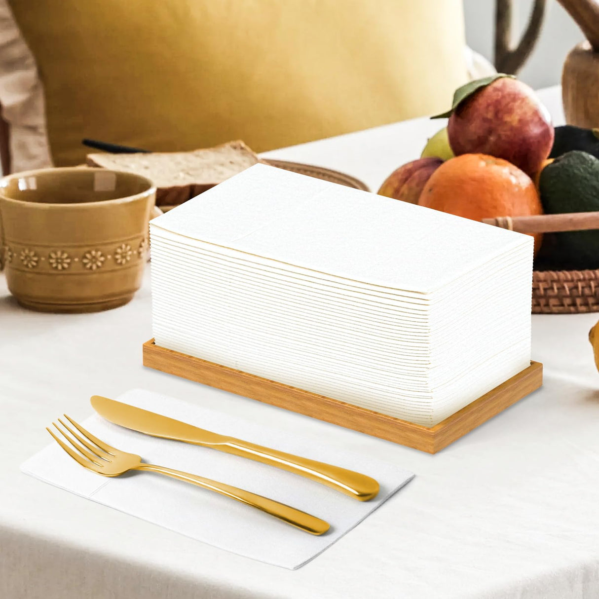 KAMMAK White Dinner Napkins Disposable Cloth Like Paper Napkins Folded with Pocket 100 Pack Guest Hand Towels for New Year Decoration, Bathroom, Party, Wedding Reception, Kitchen (16.5 x 16.5 in) KAMMAK