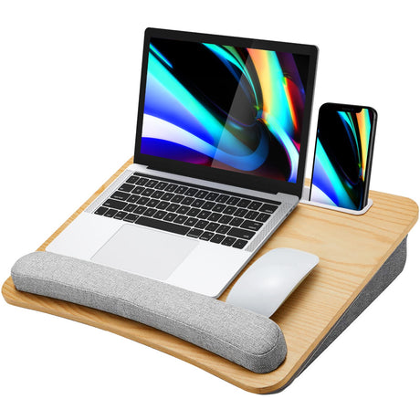 HUANUO Lap Laptop Desk - Portable Lap Desk with Pillow Cushion, Fits up to 15.6 inch Laptop, with Anti-Slip Strip & Storage Function for Home Office Students Use as Computer Laptop Stand - Light Wood HUANUO