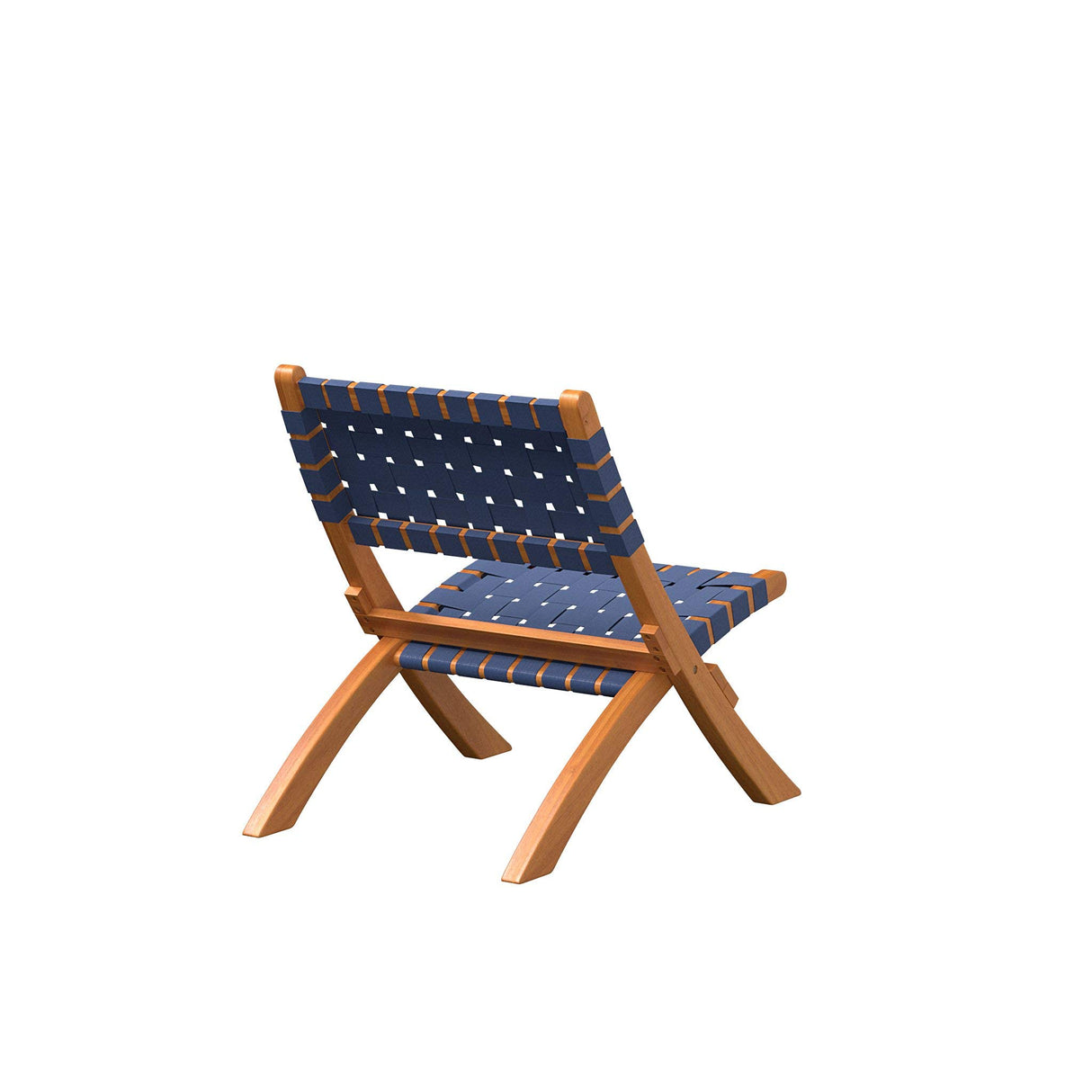 Patio Sense 63636 Sava Indoor Outdoor Folding Chair All Weather Wicker Low Slung Portable Seating Solid Acacia Wood Woven Seat Back Seat Indoors Porch Lawn Garden Fishing Sporting - Navy Blue Webbing Patio Sense