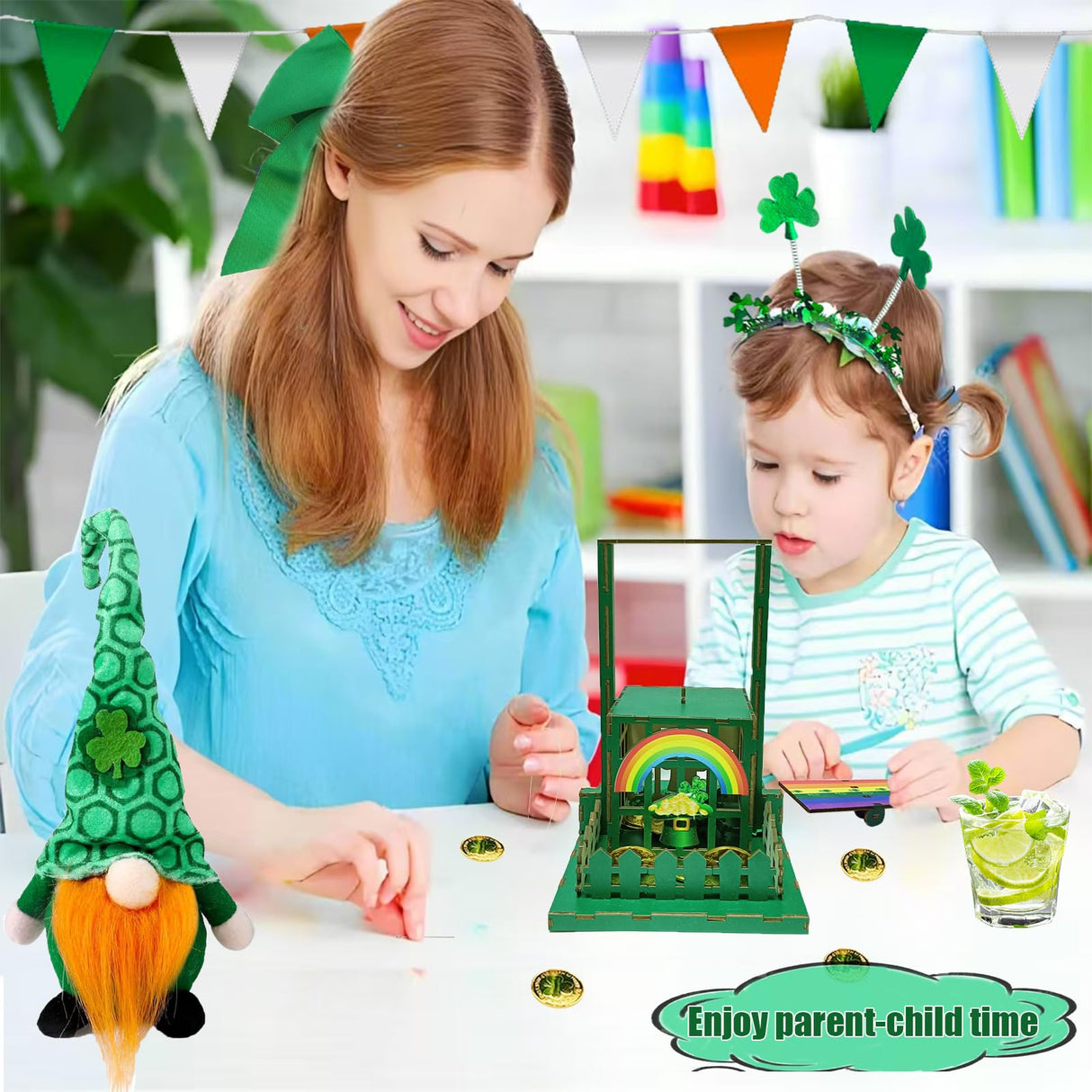 Vecacosic Leprechaun Trap Kit for Kids, Wood DIY How to Catch A Leprechaun Kit St Patricks Day Leprechaun Trap Decorations, Funny Leprechaun Trap Kit Supplies Toys Crafts Gift (B) Vecacosic