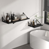 Heimlove Black Deep Floating Shelves for Wall, 16W x 12D Wood Wall Shelves Set of 2, Wide Floating Bookshelf for Living Room, Kitchen, Office, Bedroom and Decor Storage, with Metal Bracket - Black Heimlove