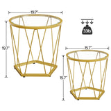 HOOBRO Small Coffee Table Set of 2, Round Coffee End Table with Metal Frame, Glass Top, Gold Side Table for Living Room, Bedroom and Balcony, Modern Style, Gold GD79BZ01 HOOBRO