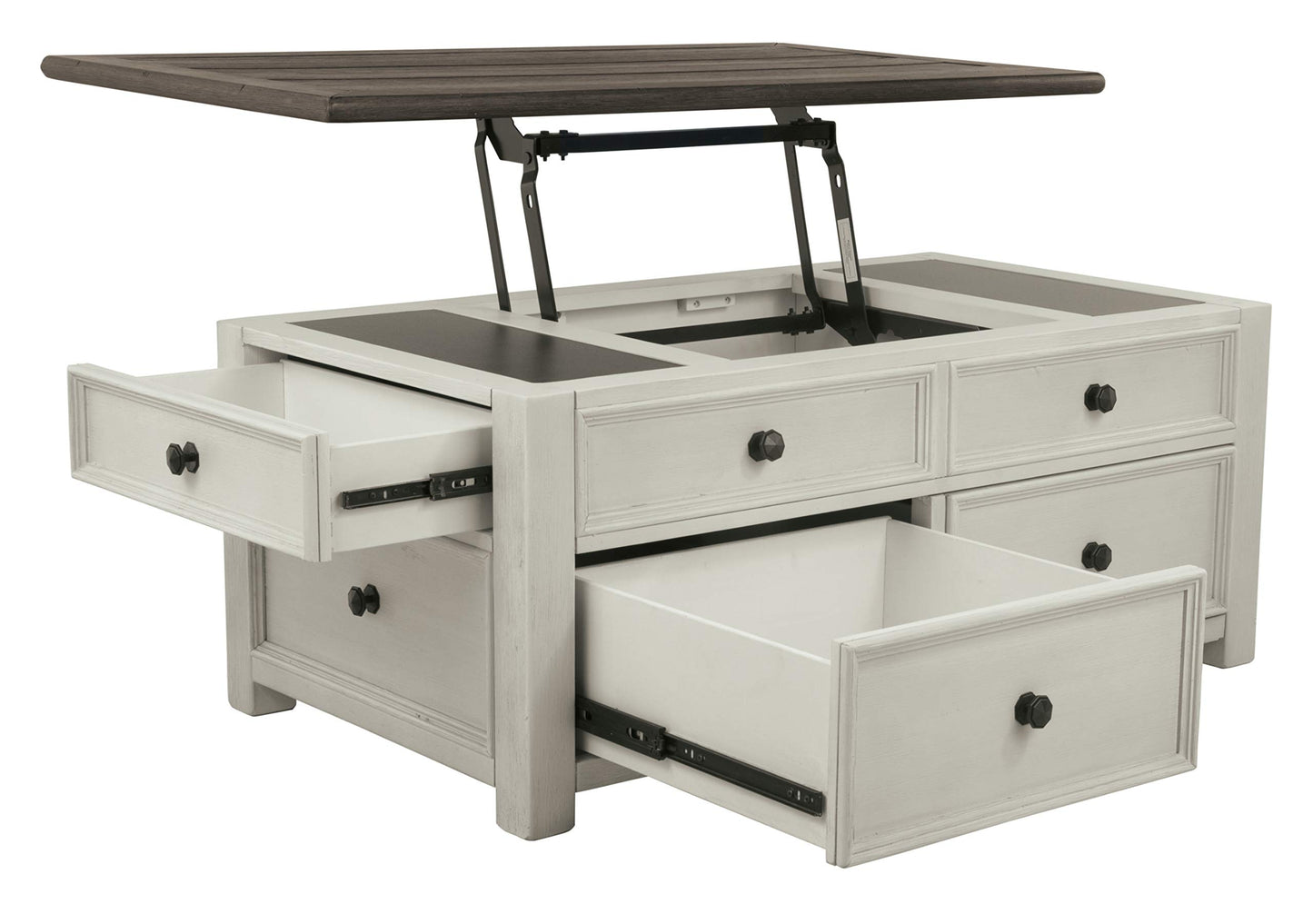 Signature Design by Ashley Bolanburg Farmhouse Lift Top Coffee Table with Drawers, Antique Cream & Brown - WoodArtSupply