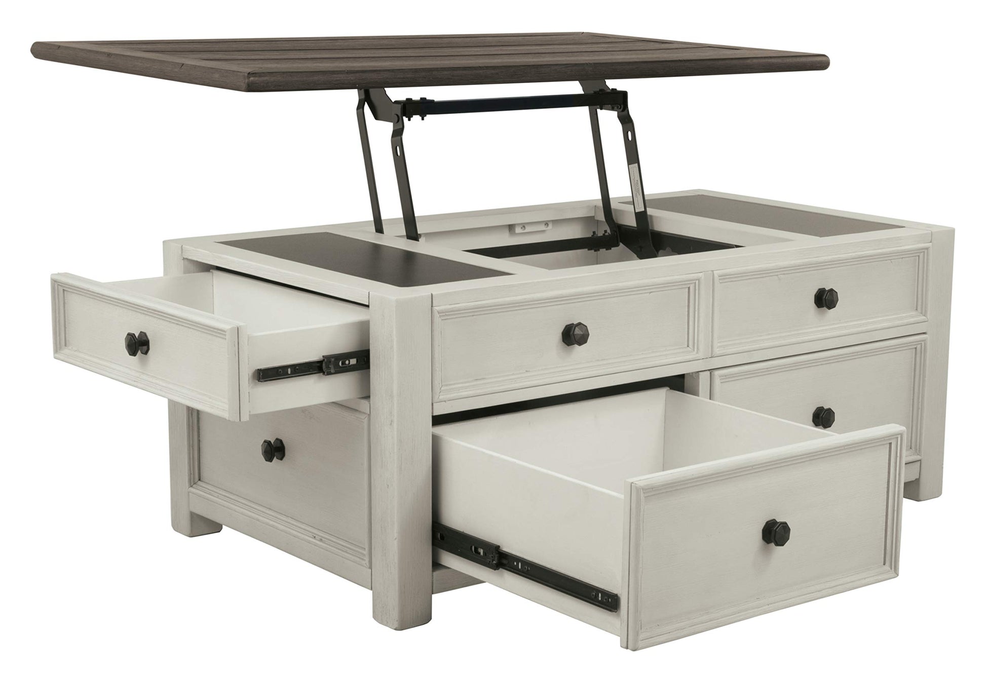 Signature Design by Ashley Bolanburg Farmhouse Lift Top Coffee Table with Drawers, Antique Cream & Brown - WoodArtSupply