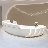 odrma Receptionist Desk, Circumferential Arc Design Reception Desk with Counter Ships in One Piece, No Assembly Required, for Salon Reception Room Office Checkout Counter Customized Logo odrma