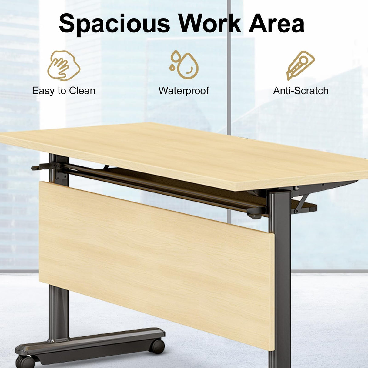 Ptosziav 4PCS Conference Table Foldable Meeting Tables, Flip Top Wood Seminar Table for Office Training Classroom,Folding Conference Table on Wheels Ptosziav