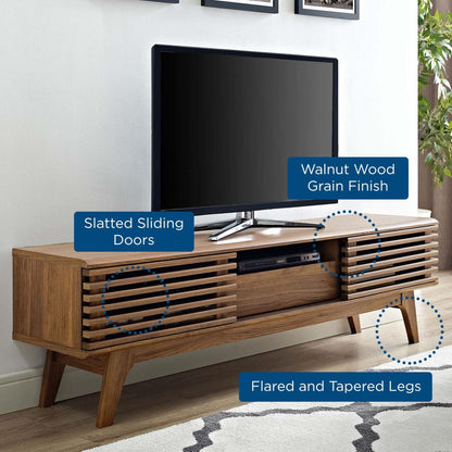 Modway Render Mid-Century Modern Low Profile 59 Inch TV Stand in Walnut - WoodArtSupply