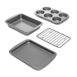 Ecolution Non-Stick Toaster Oven Bakeware Set 4-Piece, Carbon Steel, Easy to Clean and Perfect for Single Servings, Gray Ecolution