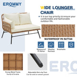 EROMMY 3 Piece Patio Furniture Set, L-Shaped Sectional Conversation Sofa Set with Thick Cushions and Toughened Glass Coffee Table for Backyard Balcony Garden Porch, White EROMMY