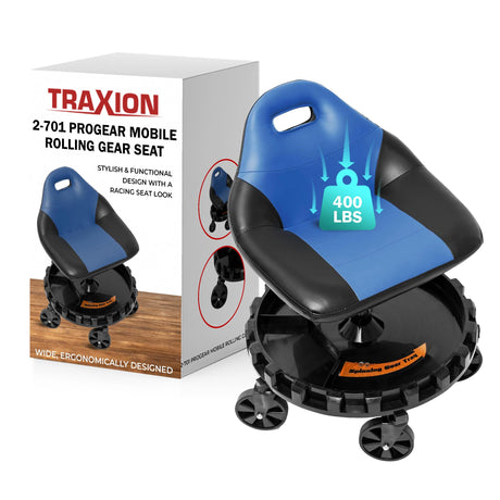 Traxion 400lb Capacity 2-701 Blue Progear Mobile Rolling Gear Seat with Black Carbon Fiber Traxion
