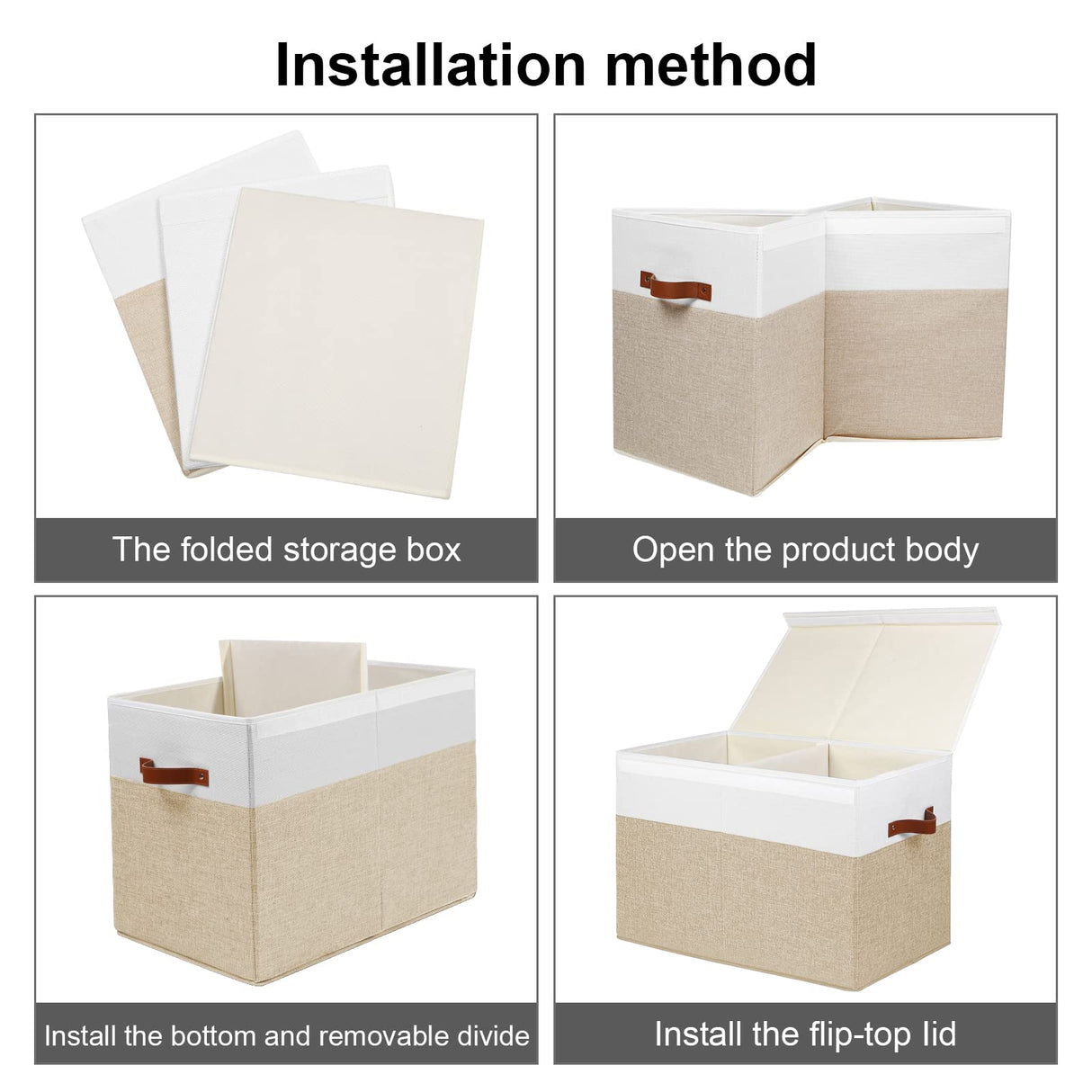 Large Toy Storage Box with Lid, Sturdy Toys Storage Chest Bin Organizer Basket with Dividers for Kids, Boys, Girls, Nursery, Closet, Bedroom, Playroom 25"x13" x16" (Beige and White) Gowee