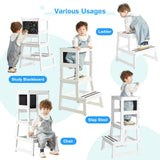 Yojoker Kids Kitchen Step Stool - Toddler Standing Tower, Toddler Kitchen Stool Helper, Montessori Kids Learning Stool with Safety Rail, Anti-Slip Mats and Chalkboard (White) Yojoker
