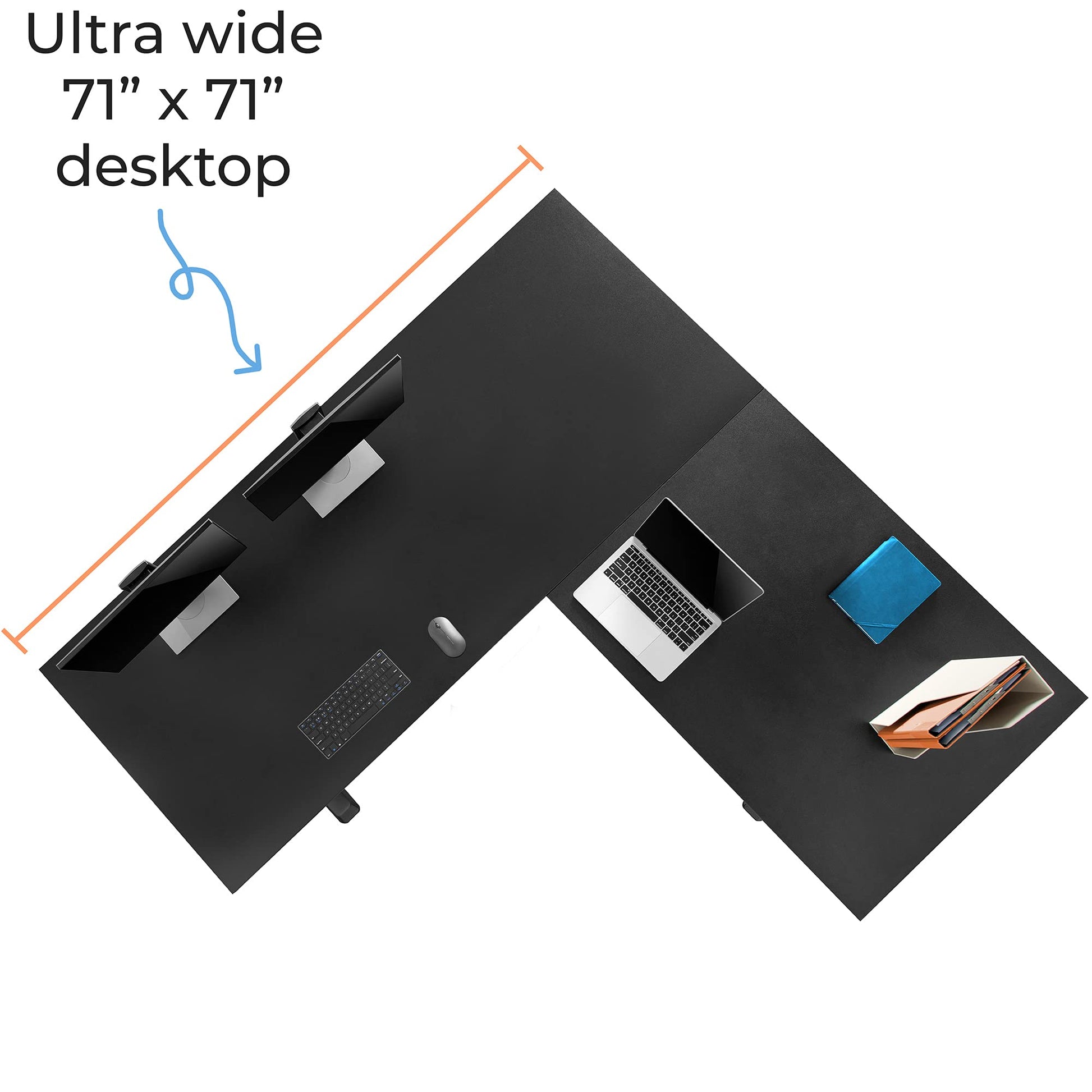 Stand Steady Tranzendesk Power Extra Large 71 Inch Electric L-Shaped Corner Standing Desk, Height Adjustable Ergonomic Corner Desk & Sit Stand Workstation, Fits 4 Monitors (Black, 71in x 71in - WoodArtSupply