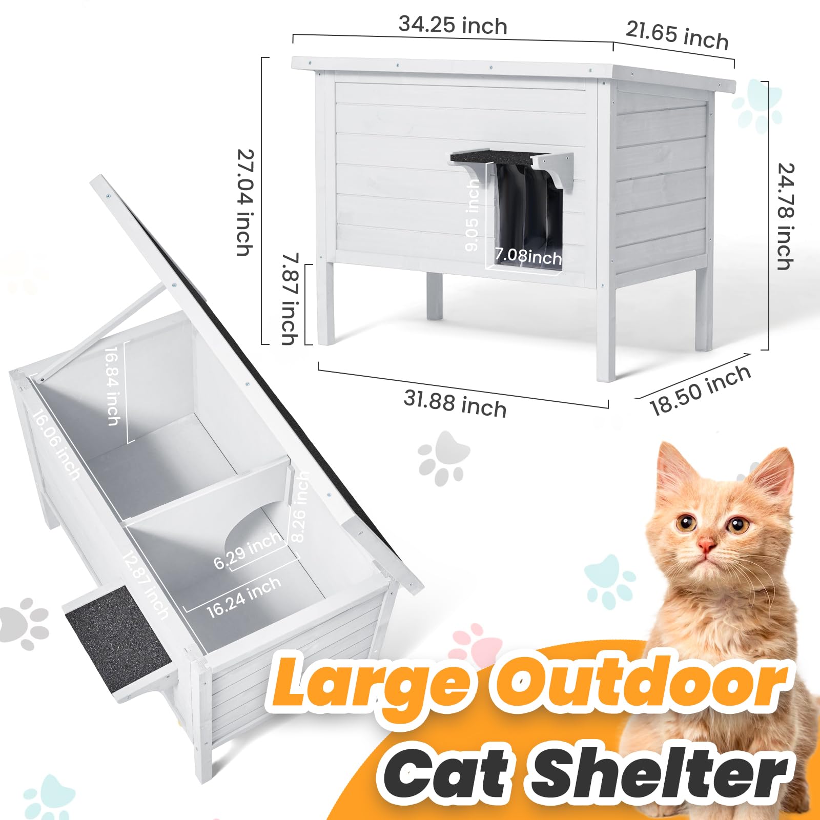 Ciokea Outdoor Cat House Weatherproof, Feral Cat House Enclosures with Insulated All-Round Foam Wooden Cat Condos for Winter Outside, PVC Door Flaps(White) - WoodArtSupply