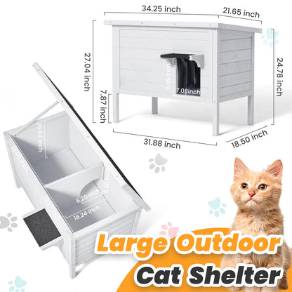 Ciokea Outdoor Cat House Weatherproof, Feral Cat House Enclosures with Insulated All-Round Foam Wooden Cat Condos for Winter Outside, PVC Door Flaps(White) - WoodArtSupply