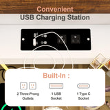 Trygoal 3 in 1 Compact Vanity, Small Dresser Desk with Flip-Top Mirror & Hidden Stool, Farmhouse Vanity Desk with USB Charging Station & 3-Color Lighting, Nightstand with Visible Glass Desktop, White Trygoal