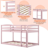 Giantex Twin Low Bunk Bed, Solid Wood Twin Over Twin Bunk Bed Frame with Full Guardrails & Integrated Ladder, Floor Twin Bunk Beds for Kids Boys and Girls, No Box Spring Needed (Pink) Giantex