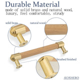 KOXHERO Wood and Brass Cabinet Pulls 7 Inch Center to Center Double Hole 4Pack Modern Kitchen Drawer Handle Unfinished Dresser Knob for Closet Cupboard Wardrobe Brushed Finish KOXHERO