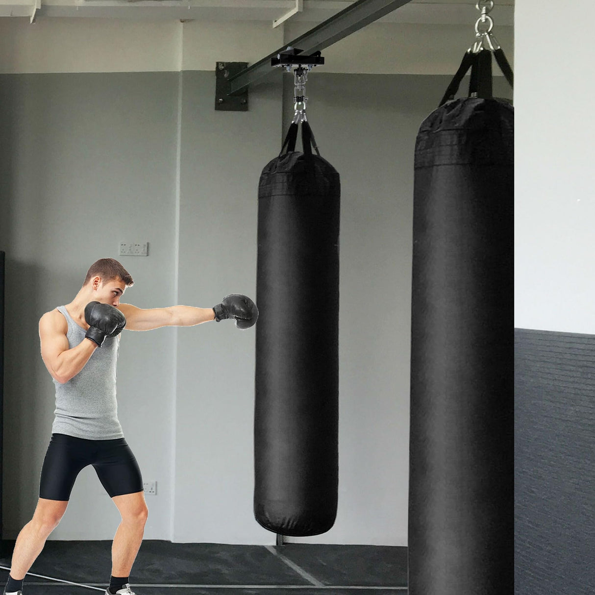 Punching Bag Hanger,Beam Clamp Heavy Bag Mount,Heavy Duty Holder for Boxing,Heavy Bag hangerStainless Steel Swivel Chain with Carabiner (3.5 to 5.5") Foozet