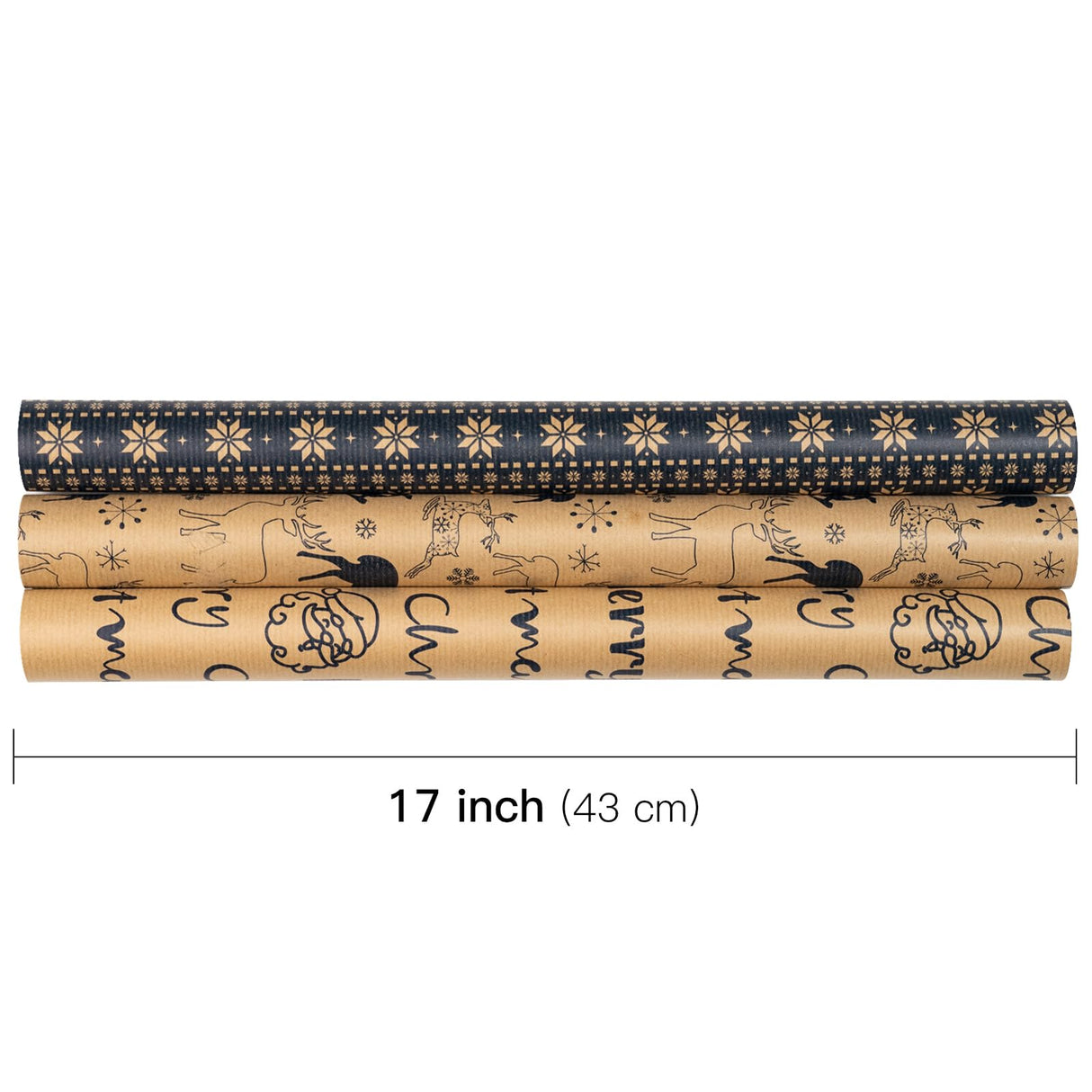 RUSPEPA Christmas Wrapping Paper Rolls - Mini Roll - 17 inches x 10 feet per Roll, Total of 3 Rolls - Reindeer and Snowflake RUSPEPA