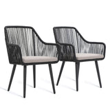 JOIVI Patio Dining Chairs Set of 2, Outdoor Rattan Chairs with Armrest and Cushions for Outside Lawn, Garden, Backyard, Indoor, Outdoor Dining Chairs, 350lb Weight Capacity, Black Patio Chairs JOIVI