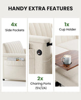 Marsail 3-in-1 Convertible Sofa Bed, 54" Sleeper Sofa with Solid Wood Side Table & Frame, Pull-Out Couch with USB Ports & Side Pockets, Loveseat Sofa with Adjustable Backrest, White Marsail