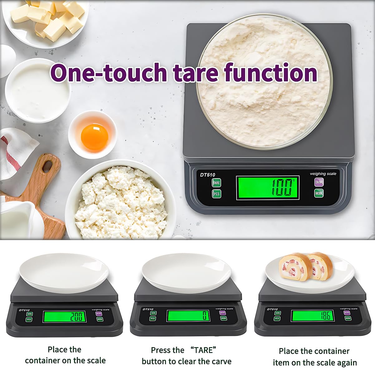 66LB 30kg Large Digital Kitchen Scale Food Scale for Baking Cooking Bread Meat Scales with Tare and Prep Counting LCD Display with Adapter, 6 Unit (Grey, 30kg) LNXDMWMS