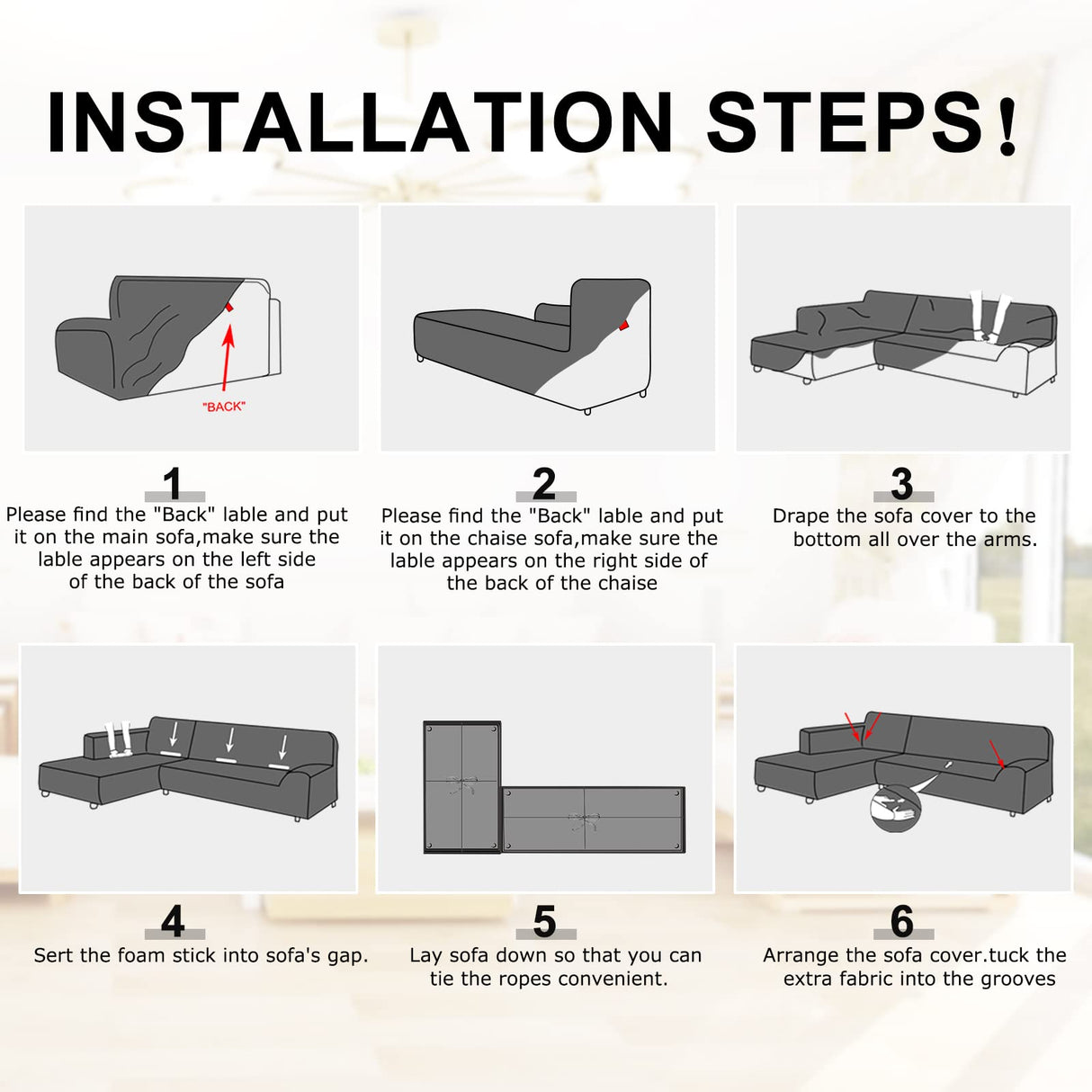 NAISI Couch Cover L Shape 2 Pieces Sofa Cover Soft Stretch Slipcovers with 2pcs Pillowcases Furniture Protector Sectional Couch Covers 3 Seater + 3 Seater(Black) NAISI