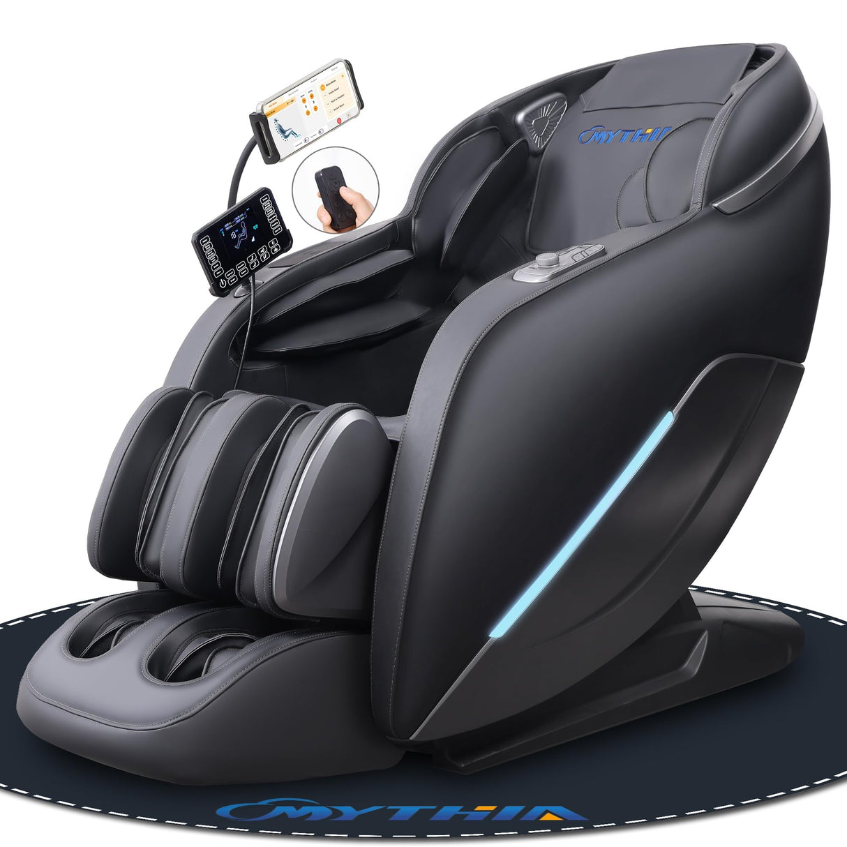MYTHIA 2026 A303C Massage Chair, Full Body Zero Gravity Recliner with SL Track, Body Scan, 12 Auto Modes, Lumbar Heat, Bluetooth App, Wireless Charge, and Foot Rollers for Home and Office (Black) MYTHIA