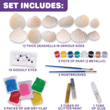 ArtCreativity Seashell Painting Kit for Kids - Sea Shell Craft Kit with 12 Real Seashells, 8 Paint Pots, 2 Glitter Paint Tubes, Air Dry Clay, and More - Summer Arts and Crafts Kits for Girls Ages 4-12 ArtCreativity
