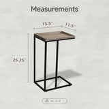 COZAYH Farmhouse C Table Couch End Table, Distressed Beaded Edge Tray Top Snack Side Table, Black COZAYH