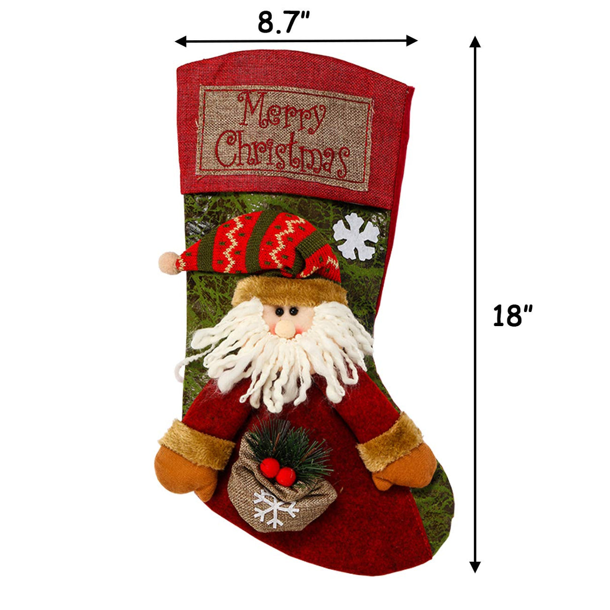 Sunnyglade 3PCS 18" Christmas Stocking Classic Large Stockings Santa, Snowman, Reindeer Xmas Character for Family Holiday Christmas Party Decorations Sunnyglade