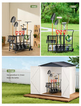 Heavy-Duty Garden Tool Organizer for Garage with 2 Stair-Climbing Wheels, Lawn & Yard Tool Storage Rack, Garage Tool Cart with Lockable Wheels, Outdoor Garden Tool Storage for Sheds SereneHome