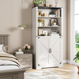 Maupvit 67" White Tall Bookshelf and Bookcase with Doors, 5-Tier Farmhouse Book Shelf with Storage Cabinet, Open Display Shelves, Wood Large Book Storage Cabinet for Living Room, Study, Kitchen, Home Maupvit